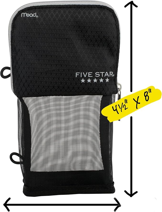 Five Star Pencil Pouch, Pen Case, Stand 'N Store Zipper Pouch, Fits 3-Ring Binder, Storage Organizer for Supplies Earbuds Chargers Cables Makeup, Black/Grey (505160A-ECM)