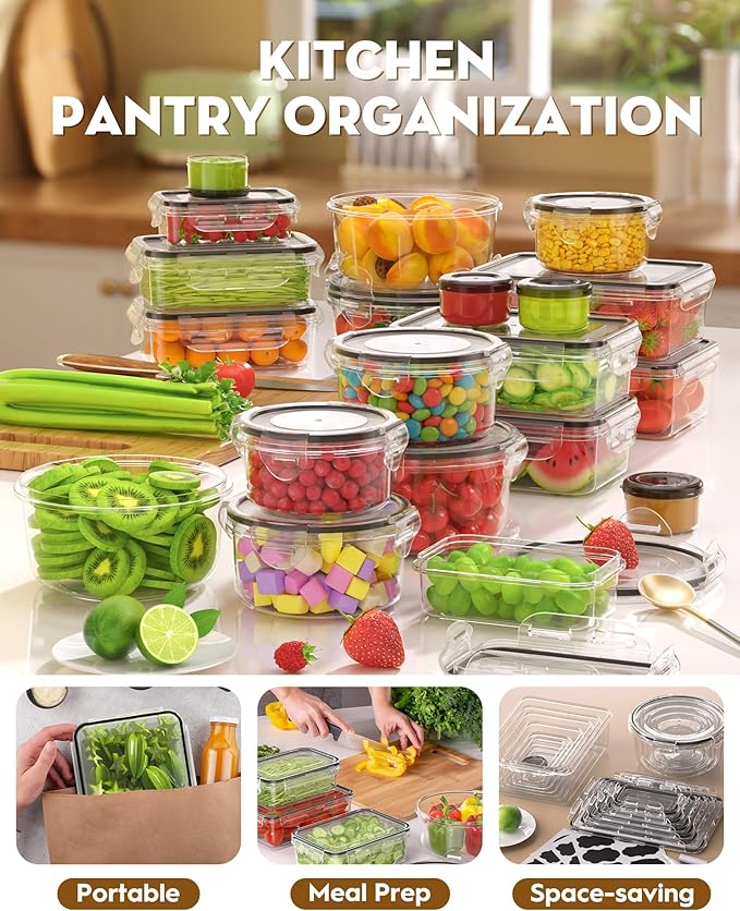 BiuLeon 40 PCS Food Storage Containers with Airtight Lids, BPA-free Plastic