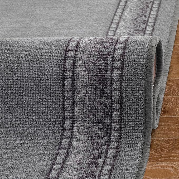 Antep Rugs Alfombras Bordered Modern 2x10 Non-Slip (Non-Skid) Low Pile Rubber Backing Indoor Area Runner Rug (Gray, 2' x 10')