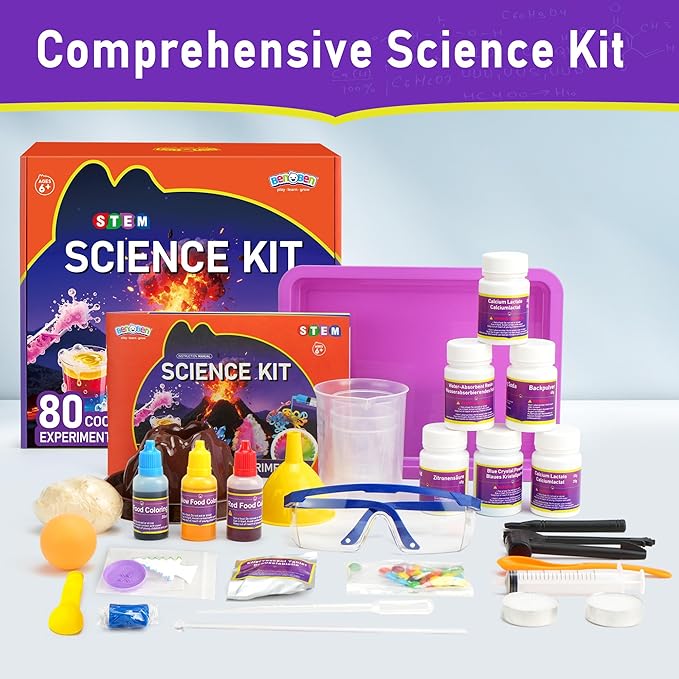 BenBen Science Kits for Kids Age 5-8, 80 Experiments Educational Toy, STEM Toys for 6 7 8 Year Old Boys Girls Birthday Gift, Volcano Science Kit, Chemistry Set for Homeschooling