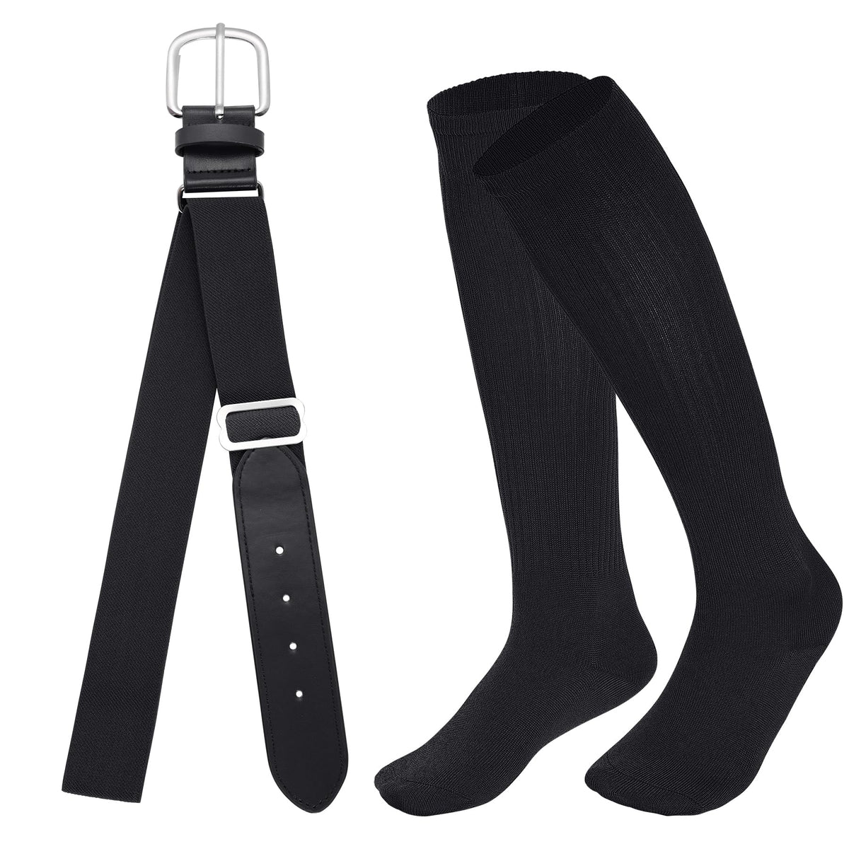 Dxhycc Youth Baseball Socks and Belt Combo Set Softball Baseball Socks and Elastic Waist Belt for Youth Boys Girls, Black