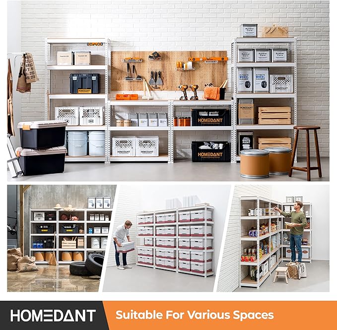 HOMEDANT 35.9" W 5 Tier Heavy Duty Garage Shelving Adjustable Metal Rack Storage Shelves Standing Shelf Unit Organizers Pantry Closet White 1Pack