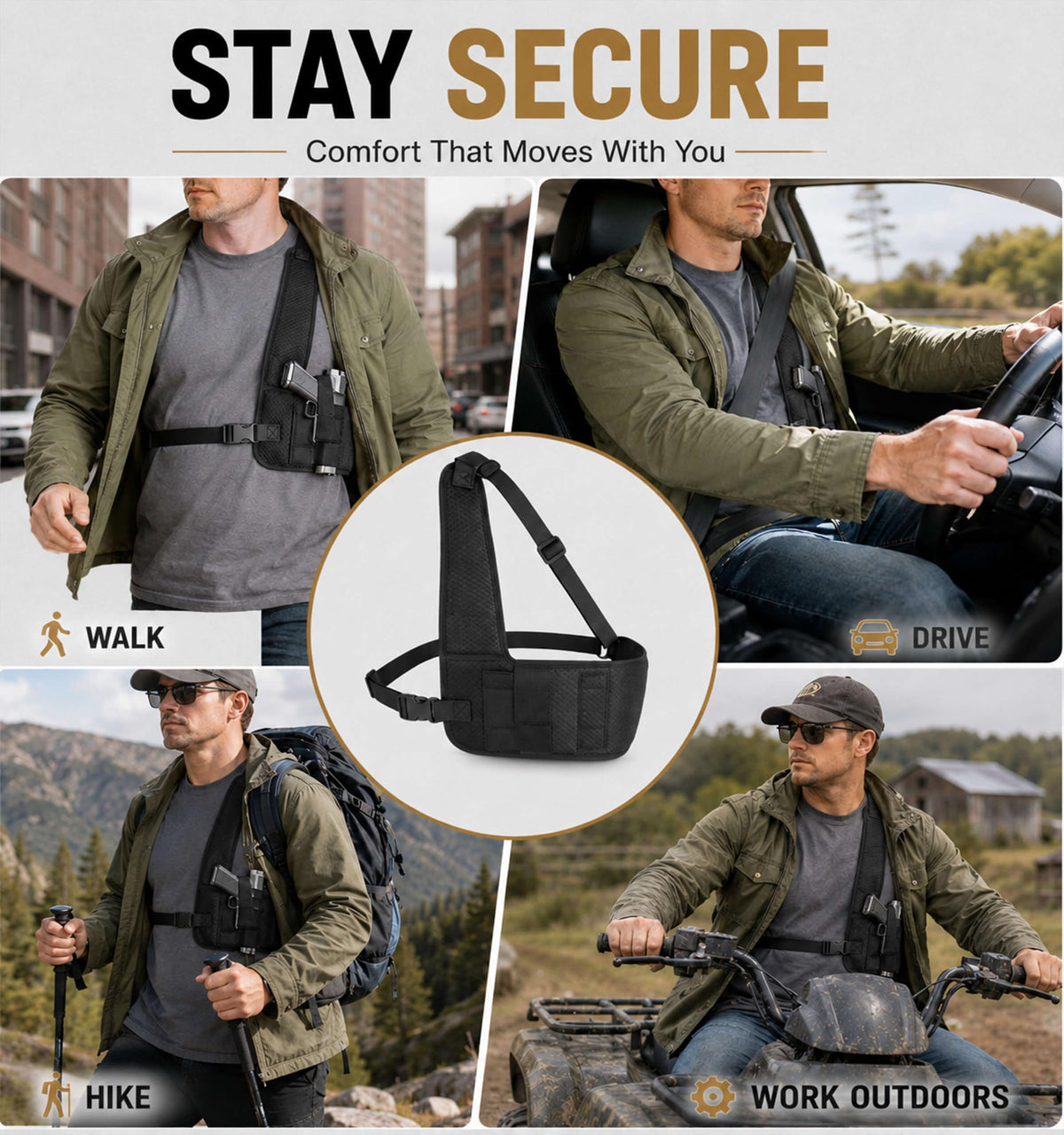 Universal Shoulder Holster for Men, Adjustable Mesh Gun Holster Right Hand