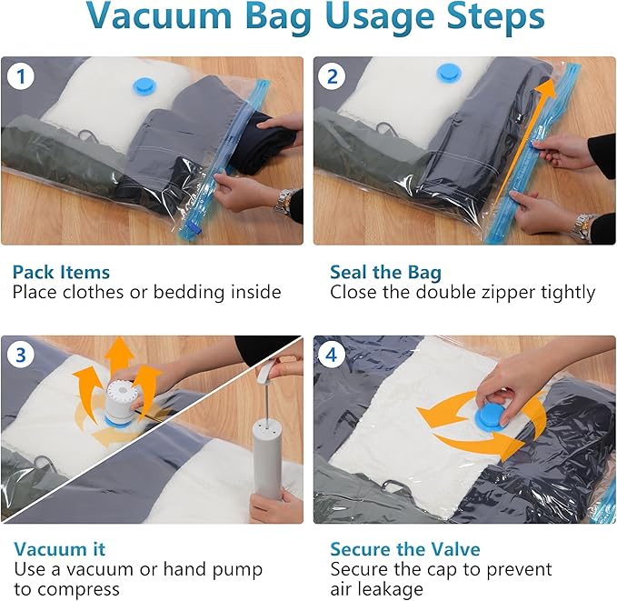 6 Pack Vacuum Storage Bags,Space Saver Bags(6 Pack Large),Compression for Comforters and Blankets, Sealer Clothes Storage, Hand Pump Included