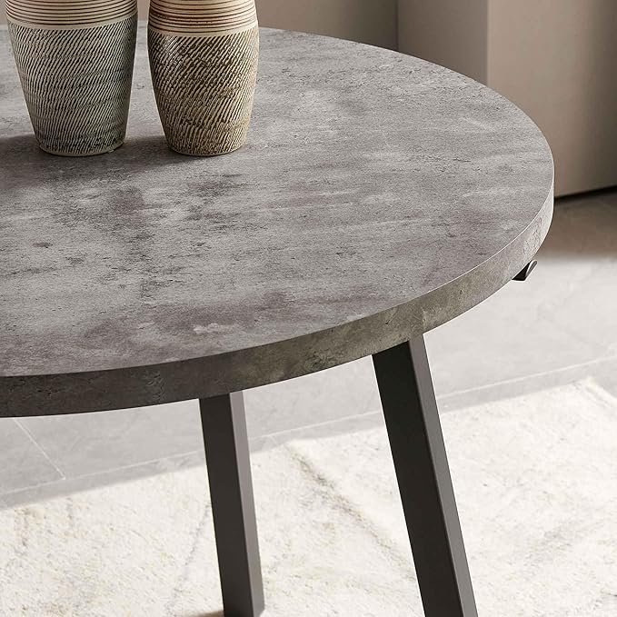 3-Pieces Kitchen Dining Table Set for 2, Grey Round Table MDF with 4 Metal Hooks for Hanging, Modern Dining Table Set with 2 Seated Grey Boucle Dining Chairs for Living Room, Apartment