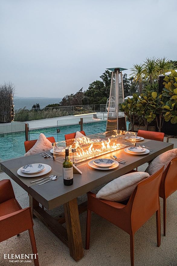 Elementi | Sonoma Gas Fire Pit Cast Concrete Rectangular Dining Fire Table, Outdoor Fire Pit Electronic Ignition | Canvas Cover, Lava Rock Included | Propane Gas