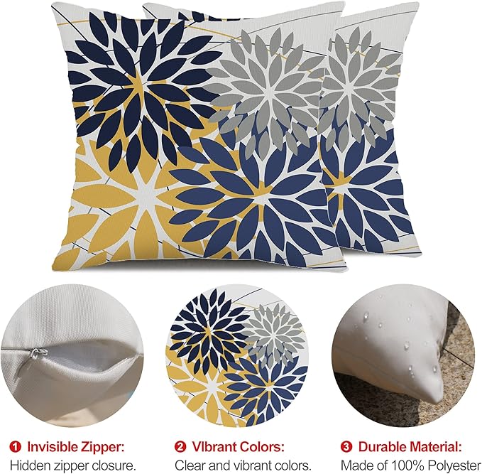 DFXSZ Outdoor Throw Pillow Covers 18x18 Inch Set of 2 Waterproof Spring Summer Geometric Elegant Yellow Blue Outdoor Pillow Covers for Patio Funiture Garden Couch 158R18