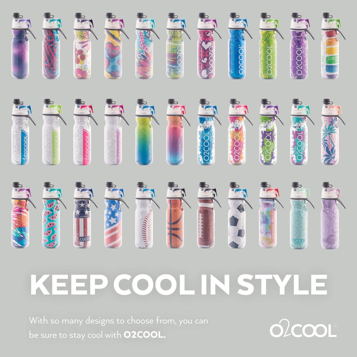 O2COOL Mist N Sip 20 oz Misting Sports Water Bottle 2-Pack Baseball