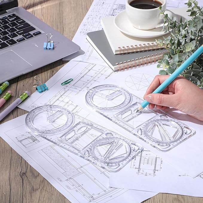 Zonon 2 Pack 6 Inch Protractor, Multifunctional Drawing Ruler Rotatable Mathematical Function Math Geometry Ruler Set, 360 Degree Protractor, Drafting Tools, Large Circle Protractors (Upgrade)