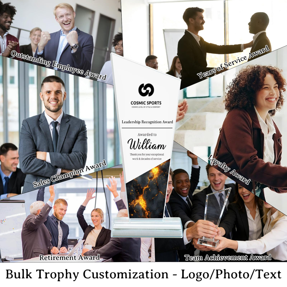 Custom Acrylic Award Trophy Personalized with Logo & Employee Name