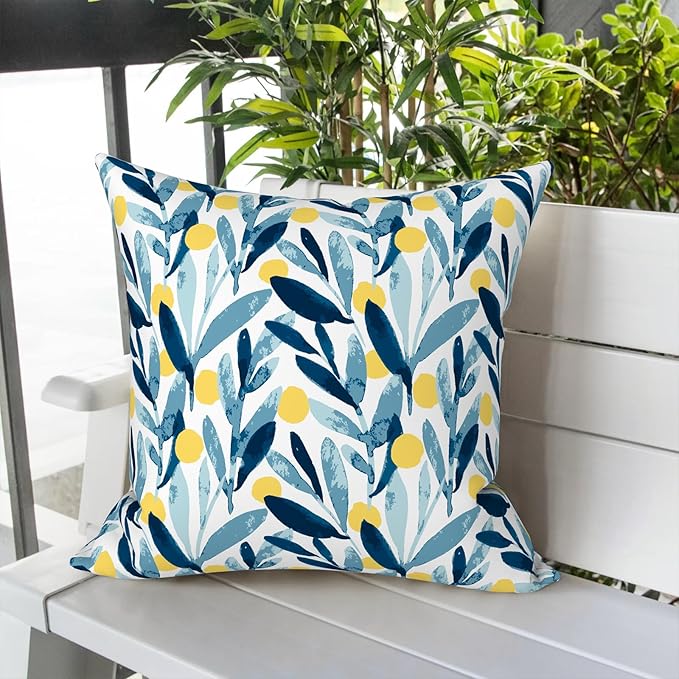 LVTXIII Outdoor Throw Pillow Covers 16 x 16 Inch, Covers ONLY Modern Cute Pattern Decorative Square Toss Pillow Case Pack of 2 for Home Patio Garden Sofa Bed Furniture, Leaves Multi