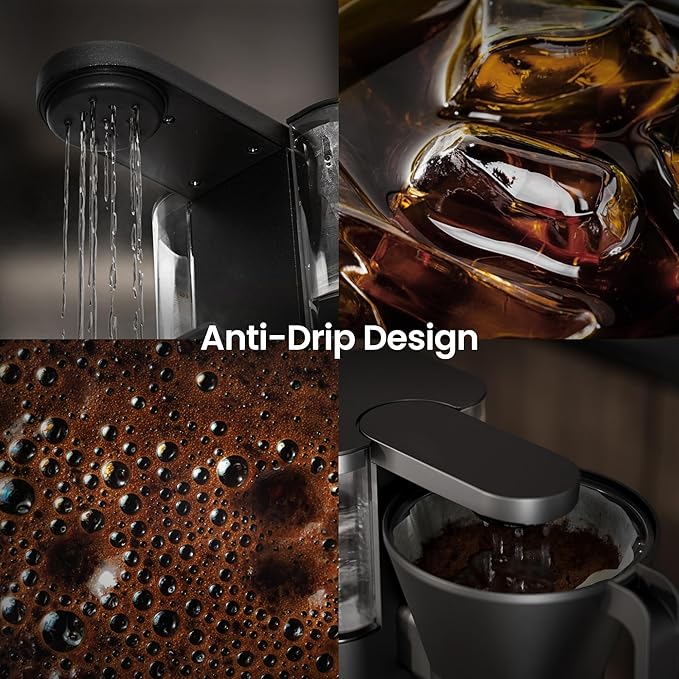 Kismile SCA-Certified 8 Cup Drip Coffee Maker, Pour Over Coffee Machine with 3s Instant Heat 197–205℉, Adjustable Flow Control, Removable Water Tank, Deep Cold Brew & 40 Min Keep Warm (Black)