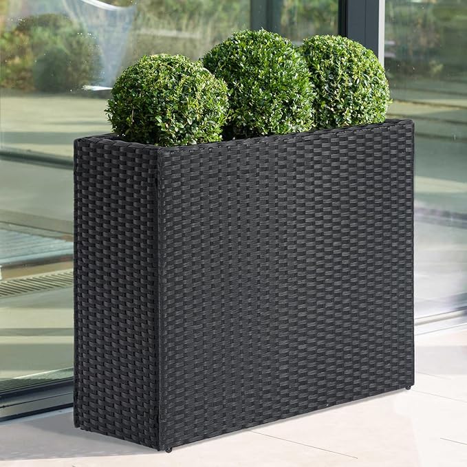 LEWIS&WAYNE Tall Planters for Outdoor Plants Handmade Wicker Large Rectangular Block Planter Box with Removable Liners Modern Planter for Indoor Outdoor Patio Deck - Black