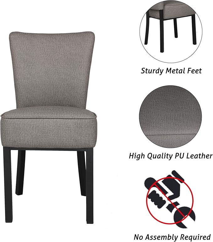 LUCKYERMORE 2 Set Kitchen Dining Room Chairs with Soft Cushion Modern Sturdy PU Leather Side Chairs with Metal Frame for Living Room Bedroom, Heavy Duty Dining Chairs, Vinyl Gray