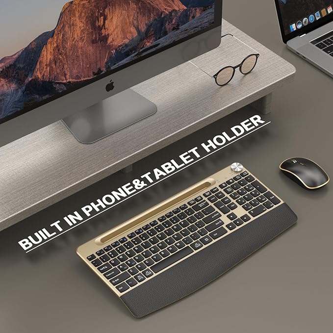 JOYACCESS Wireless Keyboard and Mouse Combo,Full-Sized 2.4GHz Wireless Keyboard with Comfortable Palm Rest,Volume Roller& Tilt Legs 2.4GHz Cordless Connection for Mac/Windows