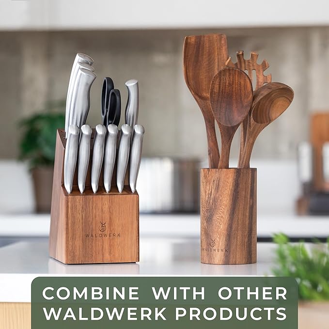 WALDWERK Knife Set - 11pcs Kitchen Knife Set with Block and Integrated Sharpener - Kitchen Knife Set - Knife Block Set - Kitchen Knifes - Knives Set for Kitchen