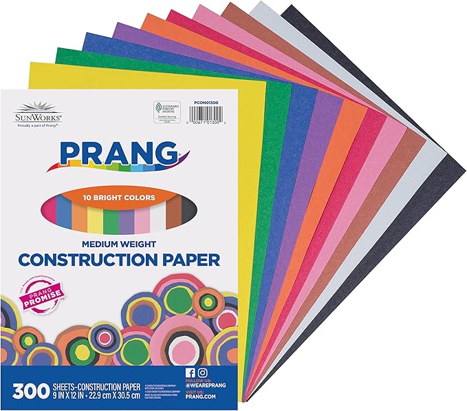 Prang (Formerly SunWorks) Construction Paper, 10 Assorted Colors, 9" x 12", 300 Sheets