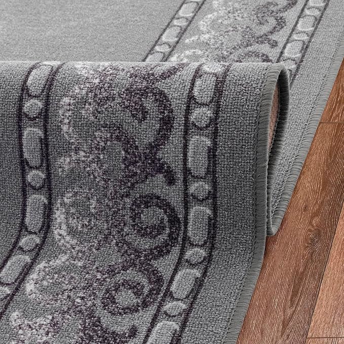 Antep Rugs Alfombras Bordered Modern 4x6 Non-Slip (Non-Skid) Low Pile Rubber Backing Indoor Area Rug (Gray, 4' x 5'8")