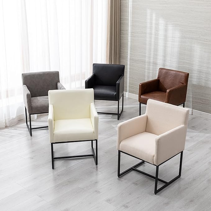 Set of 4 Upholstered Dining Chairs with Armrest, PU Leather Modern Accent Armchairs, Kitchen & Dining Room Chairs Side Chairs, Black