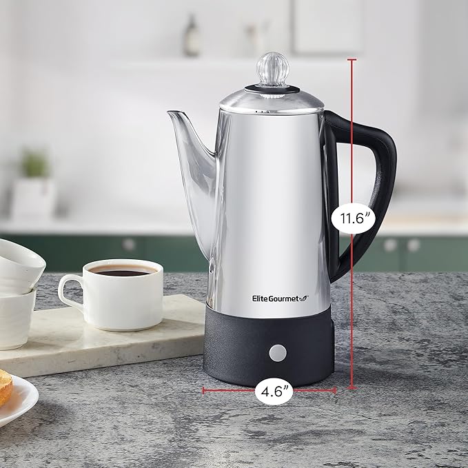 Elite Gourmet 6-Cup Electric Coffee Percolator, 1000W, Fast Brewing