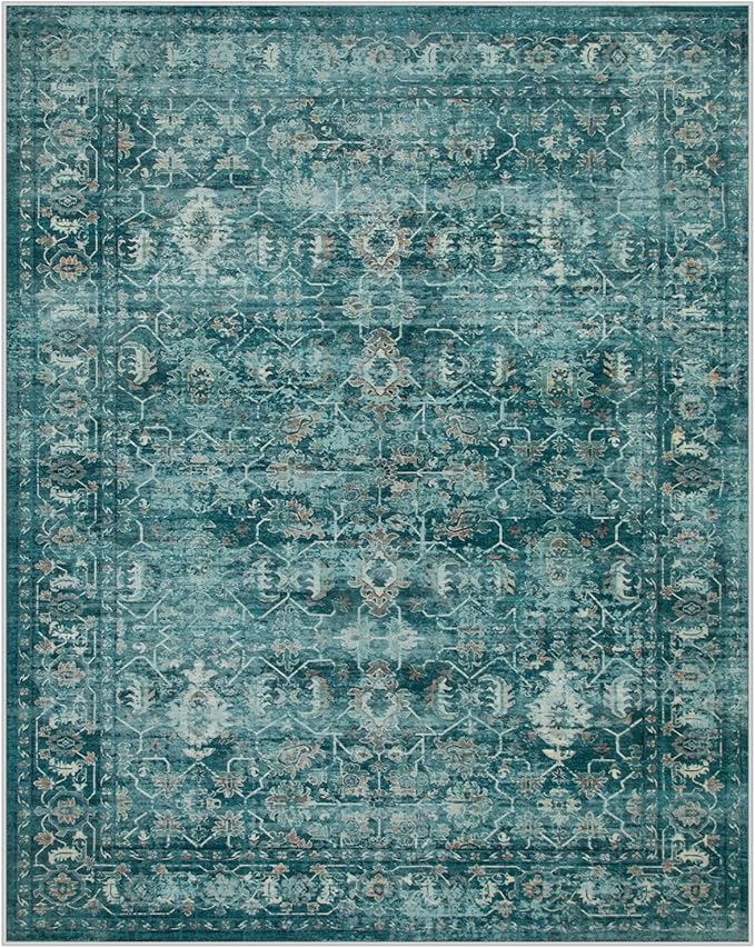 Lahome Vintage 8x10 Washable Blue Rugs for Living Room Bedroom, Boho Dining Room Rugs for Under Table, Soft Non Slip Indoor Throw Carpet for Home Office Playroom (8x10ft,Blue)