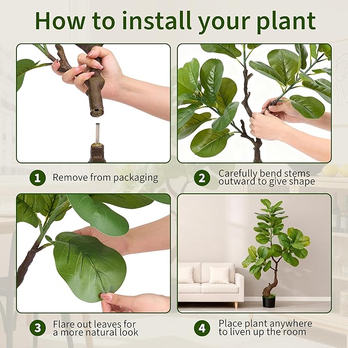 Artificial Fiddle Leaf Fig Tree 49" Fake Potted Tree with Trunks Artificial Tree Realistic Fake Plant for Modern Home Office Living Room Floor Decor Indoor Outdoor