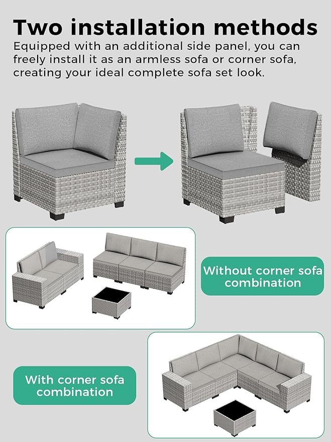 3 Piece Outdoor Wicker Patio Furniture Set,High Back Swivel Rocker Patio Chairs with 4" Thickened Cushions & Side Table, All-Weather PE Rattan for Garden, Backyard, Porch, Grey