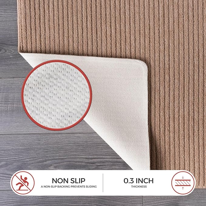Non Slip Beige Solid Rubber Back Thing Rug for Living Room 4 Round Area Rugs for Kitchen, Rugs for Bedroom, Stain Resistant Easy Cleaning Non Shedding Carpet Beige 4 Round