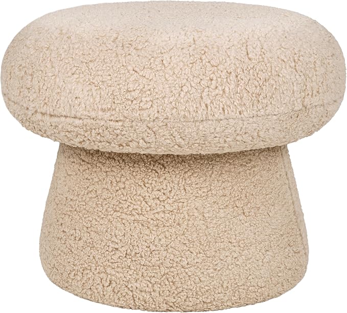 Babyletto Kids Mushroom Pouf - Ottoman Foot Rest - Poofy Plush Round Footrest Stool for Couch - GREENGUARD Certified Soft & Stuffed, Comfy Pouf Ottoman for Living Room & Nursery Floor - Chai Shearling