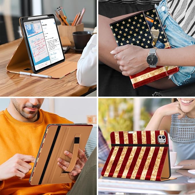 DTTO for iPad Pro 13 Inch Case (M5) 2025 / (M4) 2024 Brown | Premium Leather Business Cover with Pencil Holder Hand Strap & Pocket Corner Protection Auto Sleep/Wake Multiple Angles