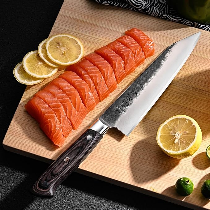 kanngou Chef Knife, Black Forged Japanese Kitchen Knife with High Carbon Stainless Steel and Full Tang Pakkawood Handle, Christmas Gift with Premium Box (8.27 Inch Kiritsuke Knife)