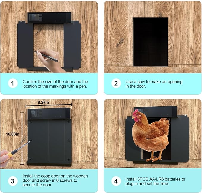 CKAIJHIEG Chicken Coop Door, Automatic Chicken Coop Door Opener, Large LCD Display with Timer & Light Sensor, Anti-Pinch Protection