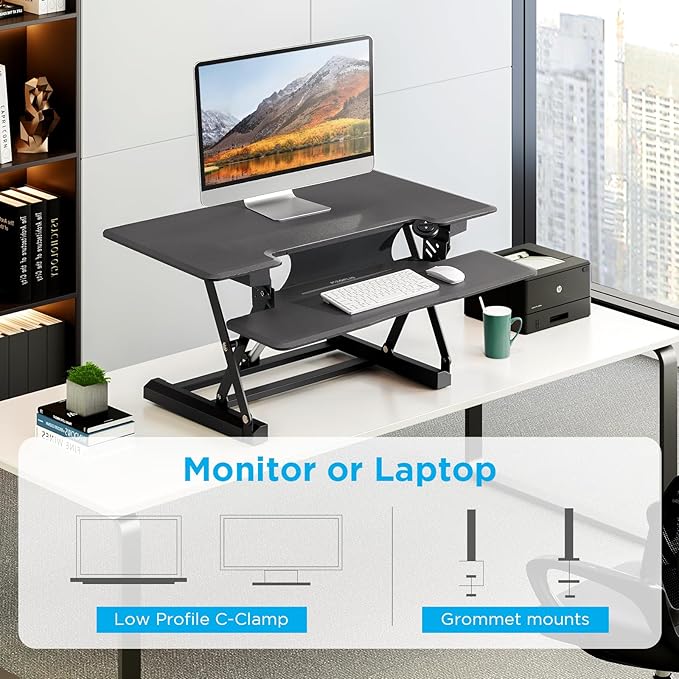 32" Electric Standing Desk Converter, Dyropcurv Series Height Adjustable Computer Desk Ergonomic Home Office Desk for Adults, Sit to Stand Desk with Quiet Motor, Dark Gray