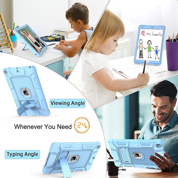 Rantice Case Compatible with iPad 9th Generation Case, iPad 8th Generation, iPad 7th Generation, Hybrid Shockproof Rugged Drop Protective Case with Kickstand for iPad 10.2'' (babybule), LightBlue