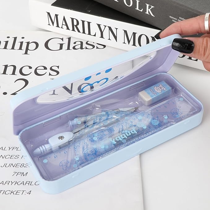 LABANCA 8 Pcs Compass Set with Protractor Rulers Pencil for Math Geometry (08336 Pattern D)