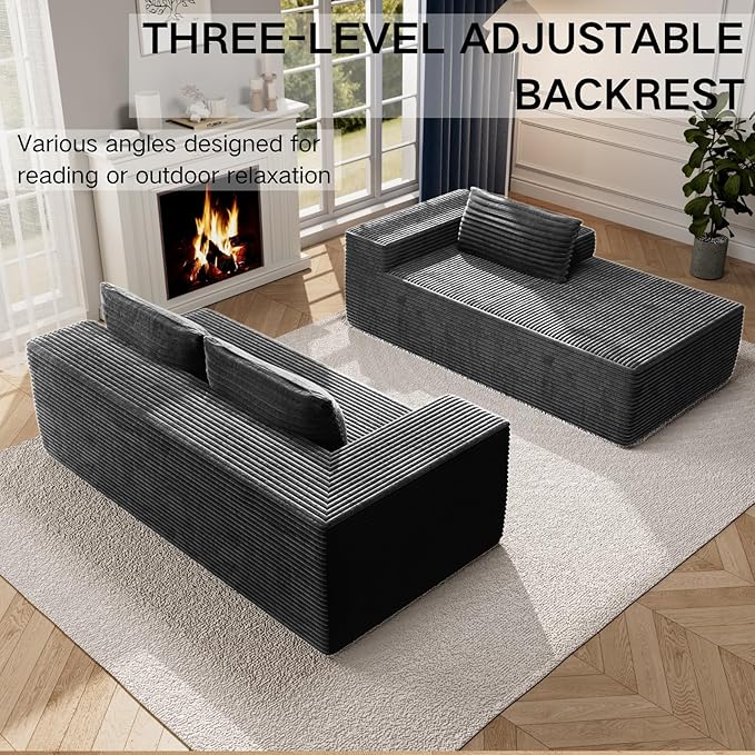 105.5" Modular Sectional Sofa L-Shape, Modular Cloud Sofa with Deep Seat for Living Room Bedroom, Upholstered Couches No Assembly Required (Gray Left Facing Chaise)