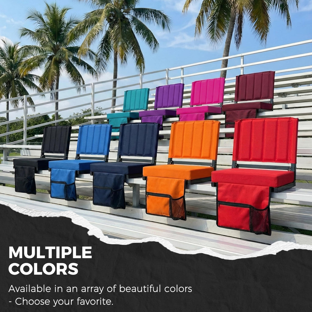 SPORT BEATS Stadium Seats with Back Support Bleacher Chairs with Back and Cushion Thick Padded Bleacher Seats Includes Shoulder Strap Dark Purple 2pcs Standard