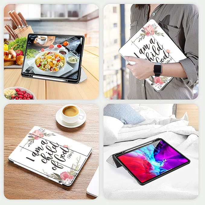 for iPad Pro 12.9 Case 4th Generation 2020 & 2018Pencil Holder Auto Sleep/Wake Back Smart Soft TPU Case Cover for iPad Pro 12.9 4th GenPink Bible Verse Psalm 46:10