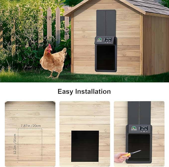 Automatic Chicken Coop Door with LCD Display, Solar Chicken Coop Door with Multiple Modes & USB-C Charging, Automatic Chicken Door with Light Sensor & Timer