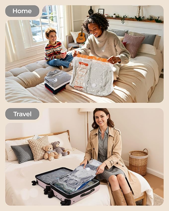 BAGSMART Vacuum Storage Bags for Travel with Rechargeable Air Pump, 15 Pack Portable Space Saver Bags for Travel & Home, Vacuum Compression Seal Bag for Clothing, Blanket, Duvets