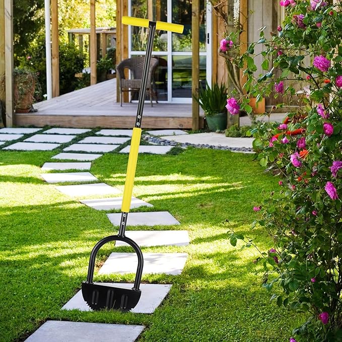 Saw Tooth Edger Lawn Tool with T Grip Handle,Half Moon Shape,Sharp Saw-Tooth,Tool with T Grip Handle, Hand Edging Tools for Landscaping, Garden, Flower Beds, Borders, Sidewalk, Turf, Yard (C)