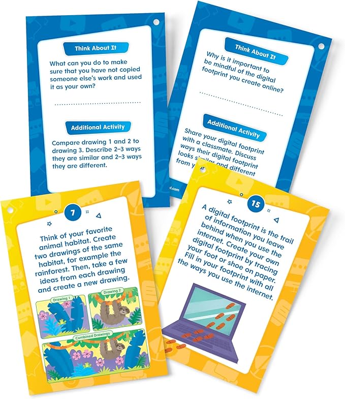 hand2mind Digital Citizenship Beginner Task Cards, Ages 5+, Computer Science & Technology for Kids 5-7, STEM Projects, STEM Activities for Classroom, Science Classroom Supplies