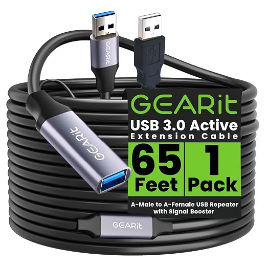 GEARit USB 3.0 Active Extension Cable (20 Feet) A-Male to A-Female USB Repeater with Signal Booster for Oculus Rift Quest Link Xbox 360 Kinect PlayStation Printer Webcam - 20ft