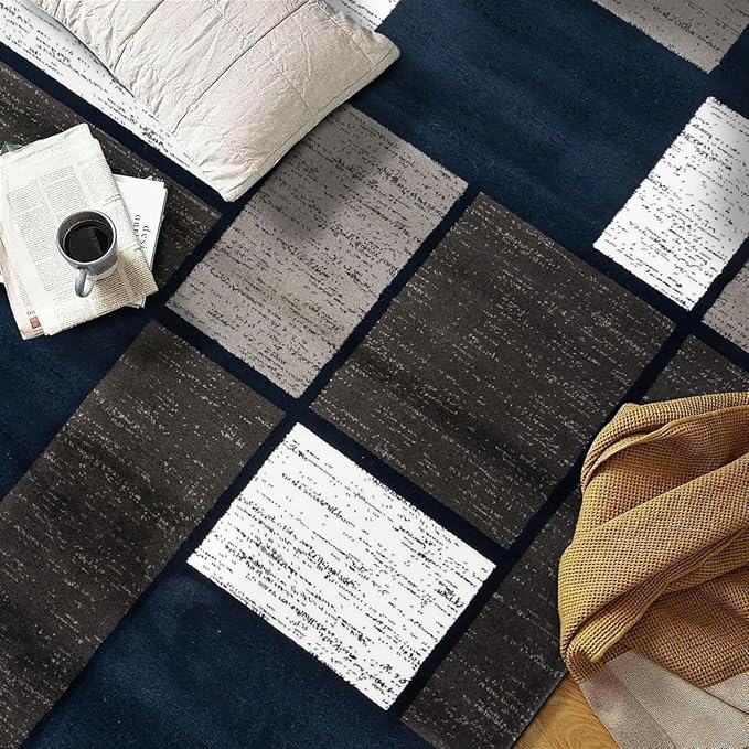Rugshop Modern Geometric Boxes Navy Area Rug, Fade-Resistant Carpet for Bedroom, Office, or Entryway, 3'3" x 5'