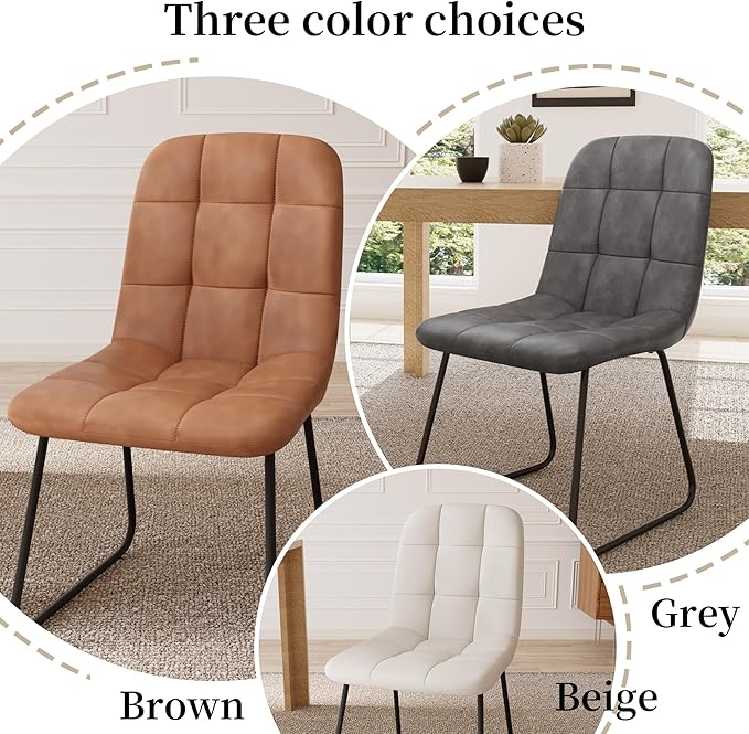 Dining Chairs Set of 2, Modern Kitchen Faux Leather Dining Room Chair for Kitchen Living Dining Room (2 Brown)