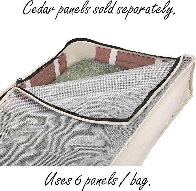 Household Essentials Cedarline Under Bed Storage Bag, Heavy-Duty Cotton Canvas, Textured PEVA Top with Durable 3-Sided Zipper, Front Handles, Foldable, Space-Saving, Natural