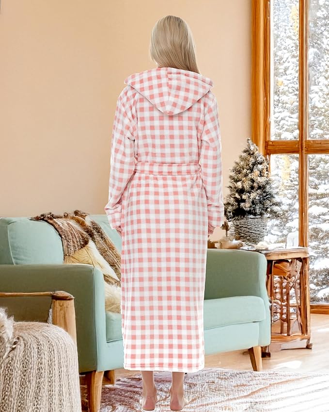 Alexander Del Rossa Womens Robe, Long Plush Bathrobe with Hood, Hooded Robes for Women Plus Size Bath Robe