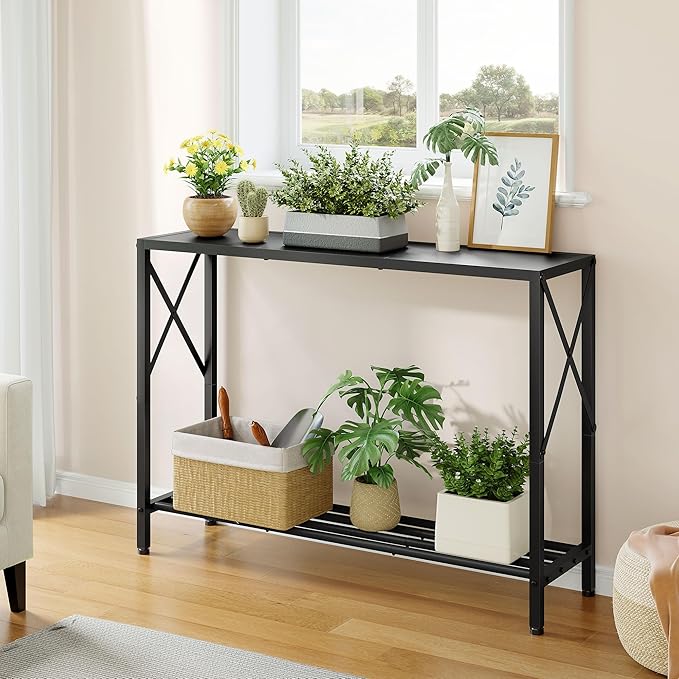 Tajsoon Console Table, 2-Tier Entryway Table, 41.8”L Narrow Sofa Tables with Shelves, Behind The Couch, for Entrance, Hallway, Living Room, Foyer, Corridor, Office, Black