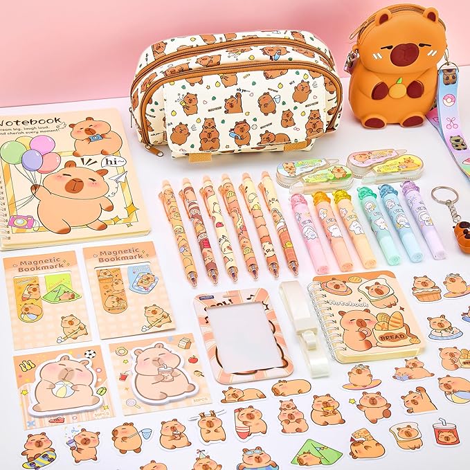Cute Capybara Stationery Gift Set for Kids,30 Piece Animal Theme School Supplies Kit with Pencil Case,Notebook & Stickers,Practical and Fun for Birthday,Easter& Festivals Gift Girls Boys