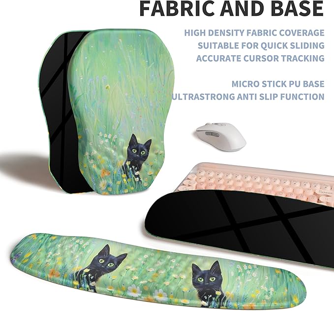 2-in-1 Ergonomic Set, Wave Keyboard Wrist Rest and Massage Slope Mouse Pad Wrist Support, Rebound Memory Foam for Relieve Carpal Tunnel Syndrome and Wrist Pain (Oil Painting Cats)